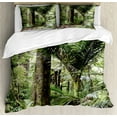 thumbnail image 1 of Forest Duvet Cover Set King Size, Lush Foliage Tropical Jungle South American Growth Untouched Nature Vegetation, Decorative 3 Piece Bedding Set with 2 Pillow Shams, Green Brown, by Ambesonne, 1 of 3