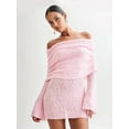 thumbnail image 6 of Women'S Off Shoulder Mini Skirt Bodycon Long Sleeve Crochet Out Going Mesh Elegant Sweater Dress Pink M, 6 of 8