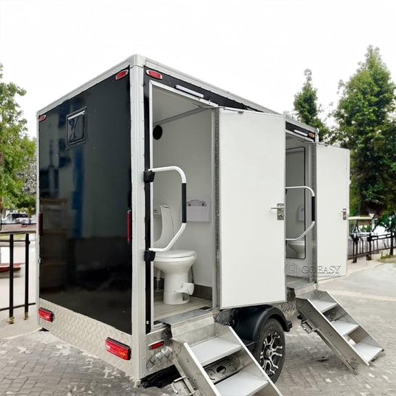 Goeasy Vehicle Luxury Dual Restroom Trailer Portable Mobile Toilet Trailer Outdoor VIP Bathroom Truck for Events, Weddings, and Construction Sites