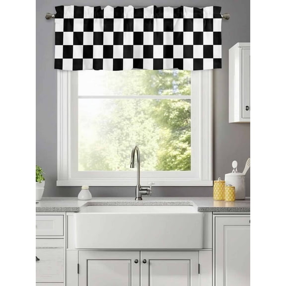 Valance for Windows,Black and White Buffalo Plaid Valances Curtain Rod Pocket Valance for Kitchen Bedroom Living Room Bathroom,Minimalist Checker Art Short Curtains Window Treatment 42x12in