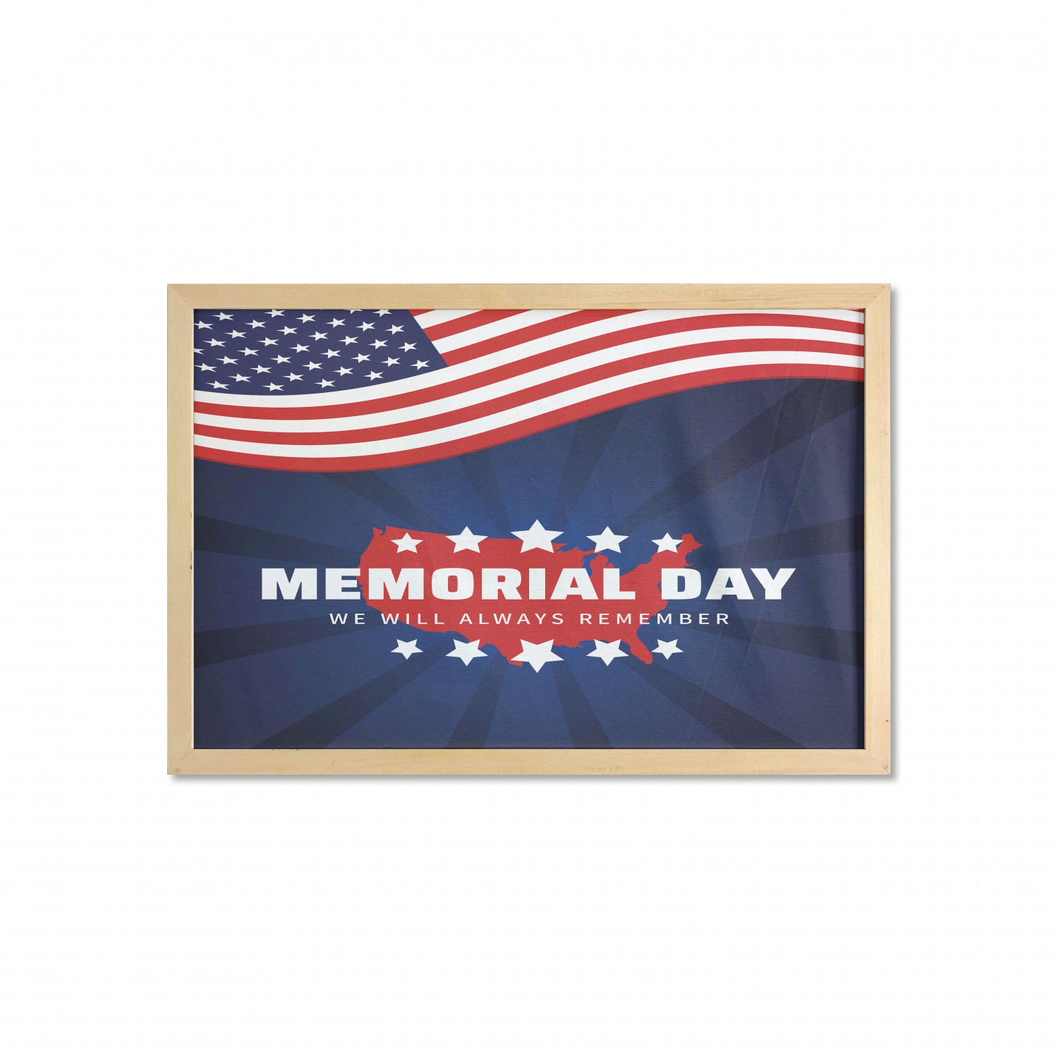 Memorial Day Wall Art with Frame, Retro Look American Flag Sunbeams ...