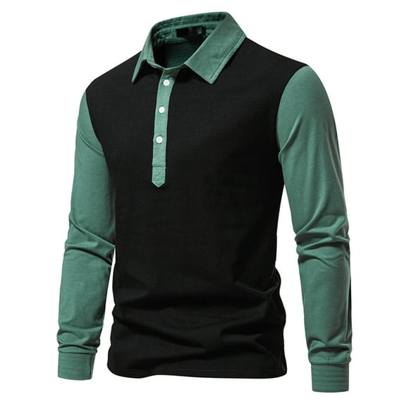 VALMASS Polos en Coton pour Hommes Col Rabattu Manches Longues Chandails à Enfiler Blouses Décontractées Légères Coupe Ajustée Hauts (m, Noir)