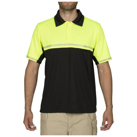 5.11 Work Gear Men's Bike Patrol Short Sleeve Polo Shirt, Jersey Knit Polyester, High Vis Yellow, 2X-Large, Style 71322