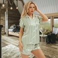 thumbnail image 7 of Fjuchai Satin Pajamas Outfit for Women, Short Sleeve Silk Pajama Set with Shorts Two Piece Pj Sets Solid Colours Button-Down Sleepwear Loungewear S-XL, 7 of 7