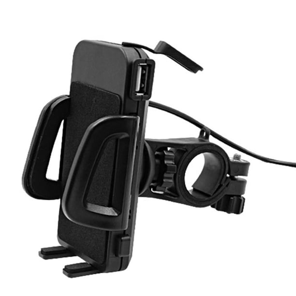 BRIGHTFUFU Soporte Universal para teléfono de motocicleta soporte giratorio de 360 grados para bicicleta con puerto de carga USB de salida de 2,4 A para teléfono móvil GPS (negro)
