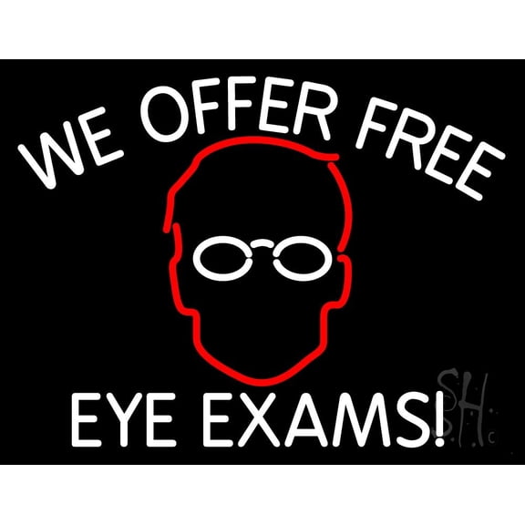We Offer Free Eye Exams LED Neon Sign 24 x 31 - inches, Black Square Cut Acrylic Backing, with Dimmer - Bright and Premium built indoor LED Neon Sign for Defence Force.