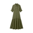 thumbnail image 6 of ChaoHeng Dresses for Women Casual Dresses for Women Plus Size Solid Padded Collared Long Sleeve Pocket Loose Casual Summer Dresses Army Green XL, 6 of 6