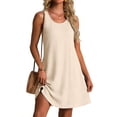 thumbnail image 3 of Women Casual Cotton Linen Sleeveless Crew Neck Plain Maxi Dress Ruffle Shift Dress Flowy Beach Summer Long Tank Loose and Comfortable by Awwp Beige L, 3 of 3