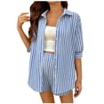 thumbnail image 2 of Womens Maternity Summer 2 Piece Sets 3/4 Sleeve Button Down Shirts Matching Shorts Beach Vacation Outfits with Pockets Blue XL, 2 of 7