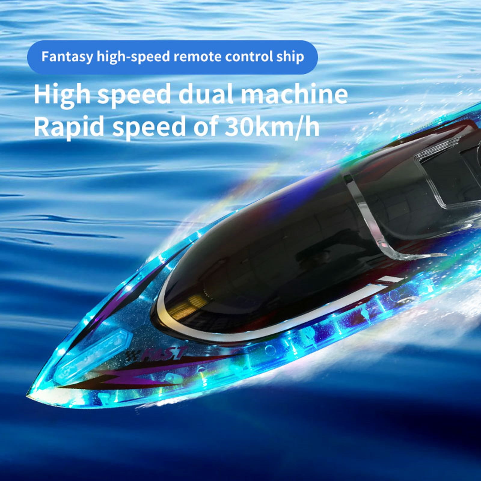 S15 Fast RC Boat with LED Lights, 30+KM/H, High Speed Remote Control Racing Boat, Self-Righting, 2 Batteries, 30+ Mins, 2.4GHz Pool & Lake Toys for Kids & Adults