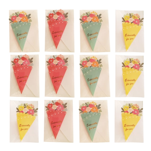 HOOWIFFY 15Pcs Mother's Day Greeting Cards Assorted Color Paper Cards with Flower Bouquet Design