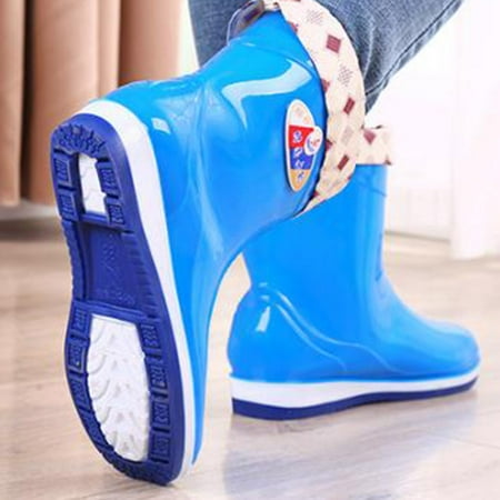

Cathalem Mid Length Boots for Women Rain Boots For Women Adults Medium Rain Boots Fashionable Water Boots Cotton Padded Kitchen Shoes Blue 7