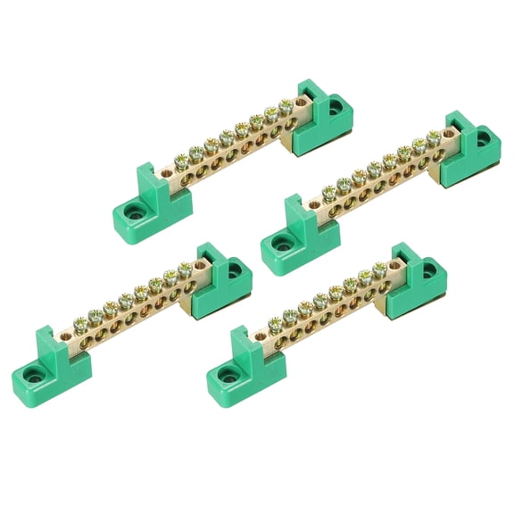 Terminal Ground Bar Screw Block Barrier Brass 8 Positions Green Pack of 4