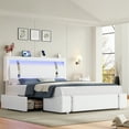 thumbnail image 2 of Homfa Queen Bed Frame with LED Headboard & Charge Station & 2 Storage Drawers, PU Leather Upholstery Adjustable Platform Bed Frame, White, 2 of 7
