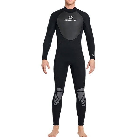 Yuarrent Traje de buceo Neopreno Nylon Traje de baño de manga larga Borde de cuero Clásico Cuello Traje de neopreno de Deportes acuáticos Hombres Negro S