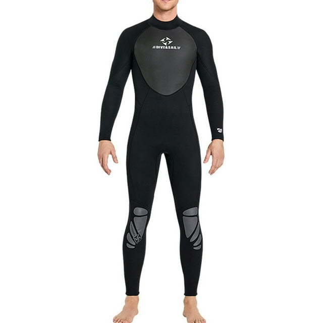 Soidarity Traje de buceo Neopreno Nylon Traje de baño de manga larga Borde de cuero Clásico Cuello Traje de neopreno de Deportes acuáticos Hombres Negro S
