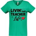 thumbnail image 3 of Inktastic Livin' That Teacher Life with Red Apple Women's V-Neck T-Shirt, 3 of 5