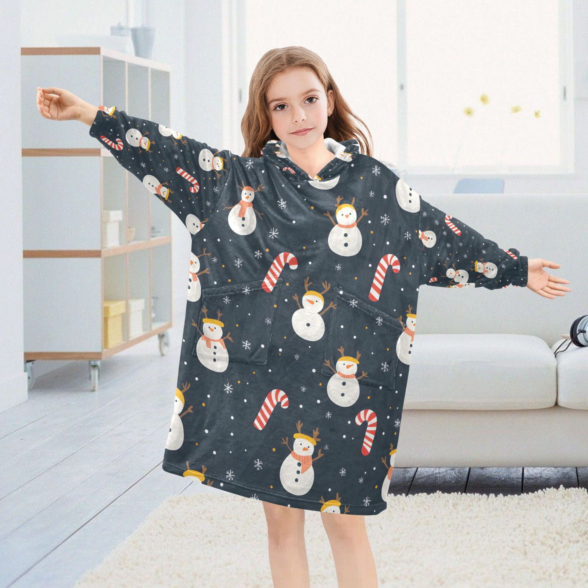 FORMRS Wearable Blanket Hoodie with Sleeves for Kids Cozy Flannel Sweatshirt, Playful Winter
