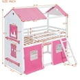 thumbnail image 2 of Harper & Bright Designs Twin Over Twin Bunk Wood House Bed with Elegant Windows Sills and Tent, Twin House Bunk Beds for Bedroom, Pink, 2 of 13