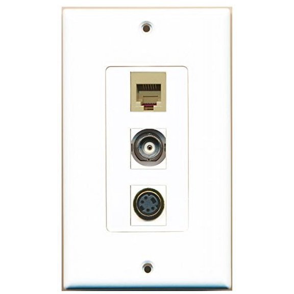 RiteAV - 1 Port Phone RJ11 RJ12 Beige and 1 Port S-Video and 1 Port BNC Decorative Wall Plate Decorative