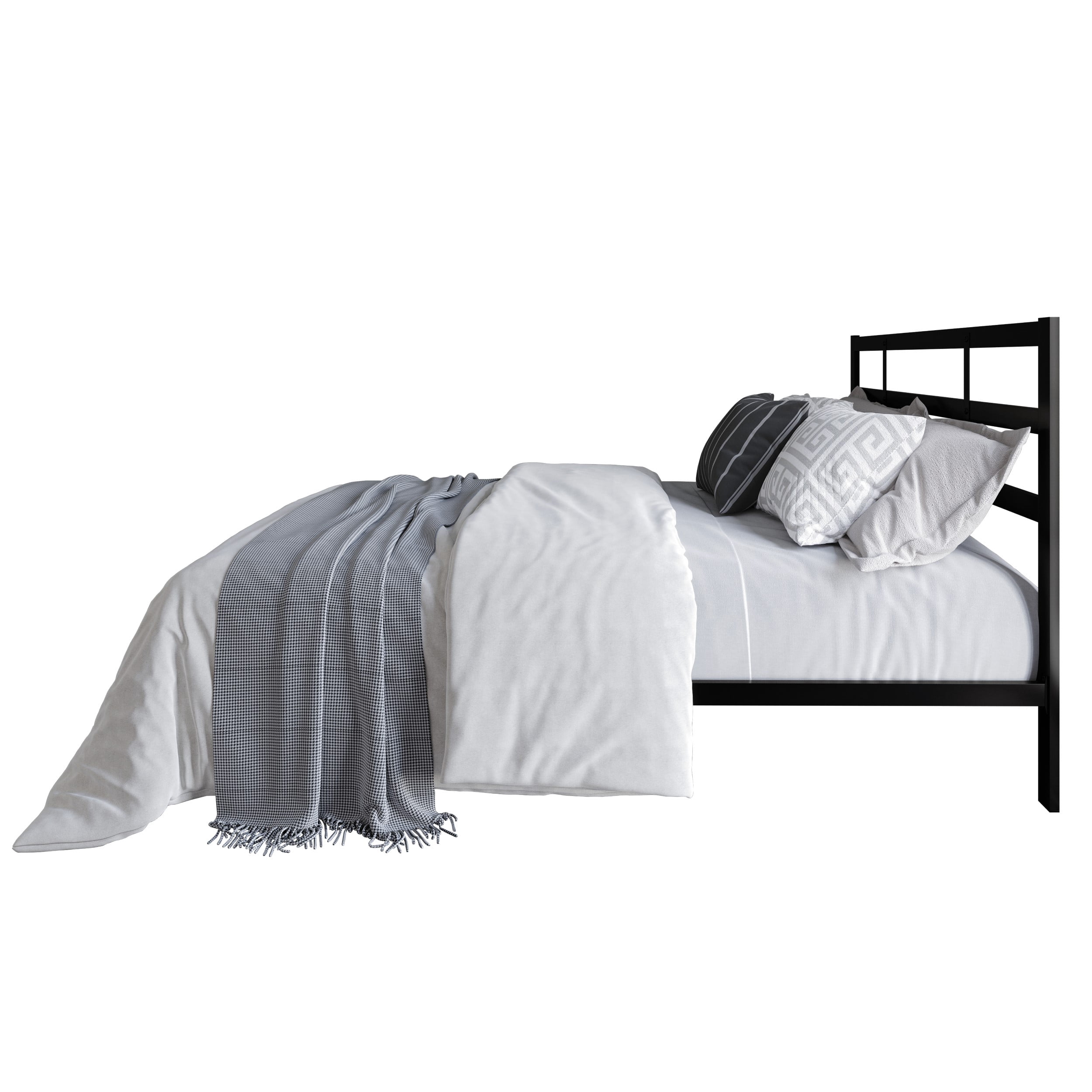 Home Design Sumter Queen Metal Bed Frame with Under-Bed Storage, Sturdy Slats, Black, Easy Assembly, Adult