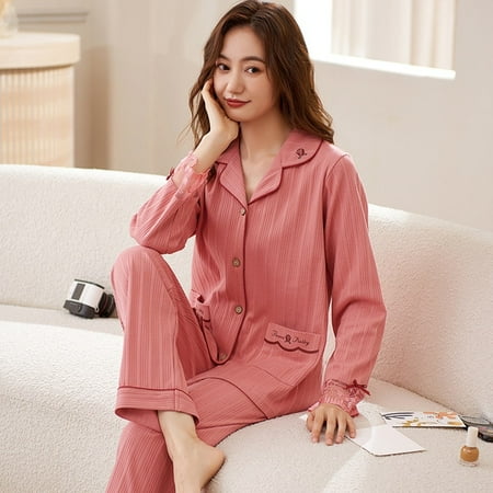 

DanceeMangoo Women Sleepwear Suit Autumn Winter Womens Full Cotton Long Sleeve Pajamas Set Loose Adult Mother Sleepwear Set Soft Home Cloth