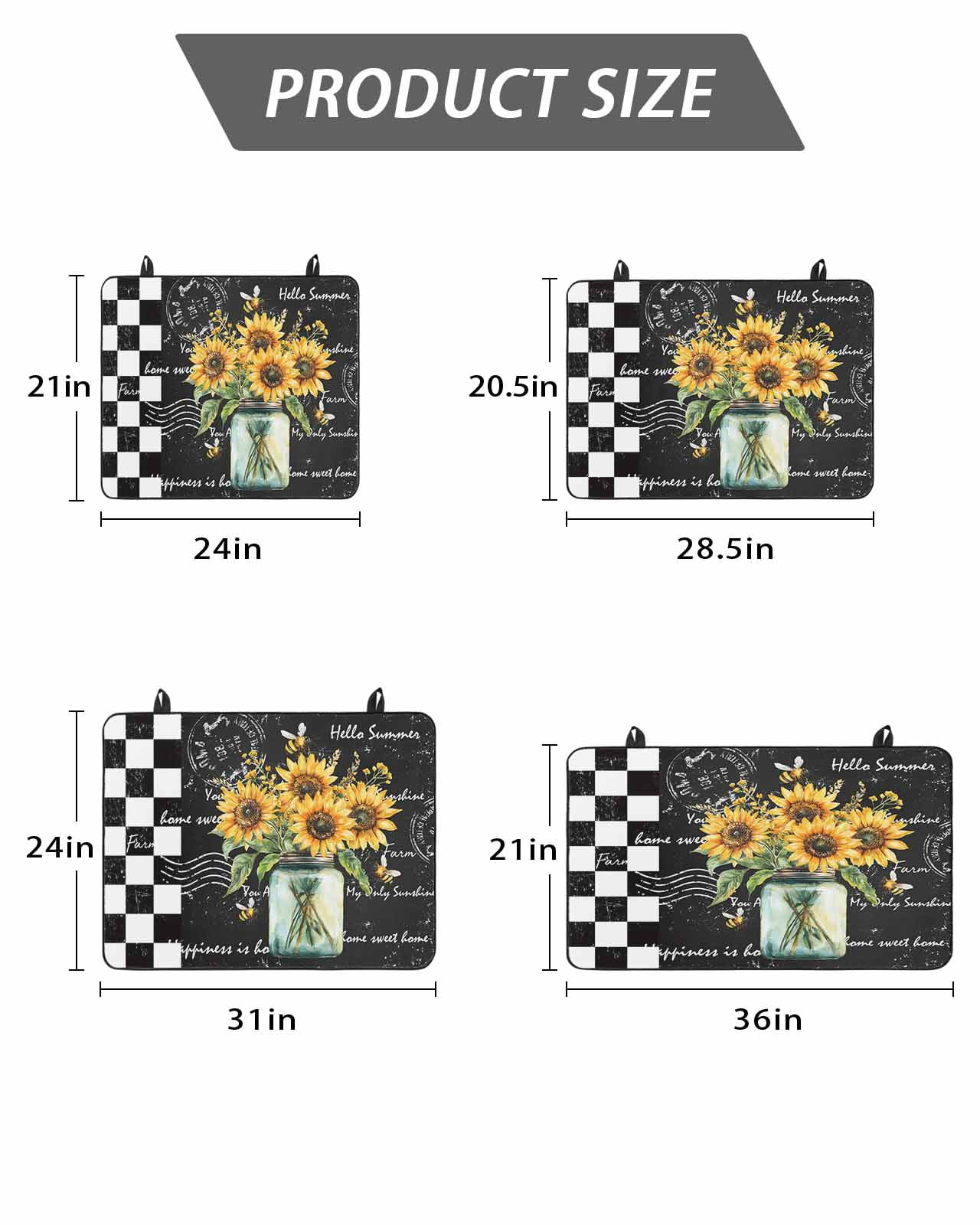 Stove Top Covers for Electric Stove, Sunflower Glass Stovetop Cover Protector, Black White Check Farmhouse Bee Vase Floral Induction Cooktop Protector Oven Mat for Kitchen Countertop 24"x21"