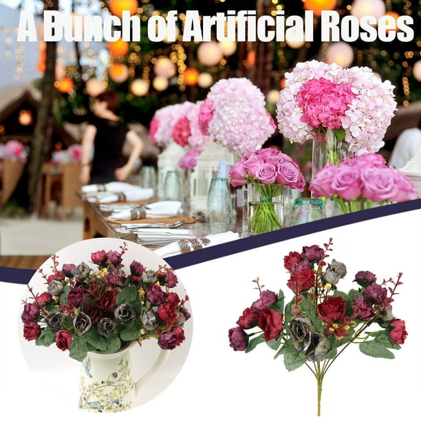 Xihbxyly Ramo de Rosas Color Vino, 7 Ramas de Flores de Seda, Aspecto Natural y Suave, Ideal para Decorar La Oficina, El Hogar o La Boda, 28 X 20 Cm, Un Arreglo Floral Versátil.