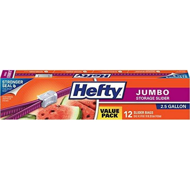 Hefty Slider Jumbo Food Storage Bags 2.5 Gallon Size, 12 Count Pack