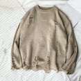 thumbnail image 4 of Joernso Men Sweater Solid Color Ripped O Neck Oversized Couple Sweater for Daily Wear, 4 of 8