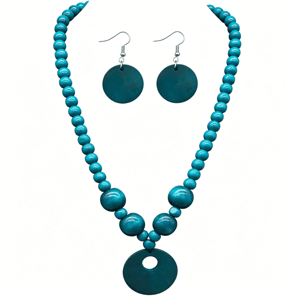 DESIGNICE Boho Wooden Beaded Necklace and Earring Set for Women,Bohemian Chunky Statement Costume Jewelry,Round Drop Pendant Retro Ethnic Accessories Ladies Gift