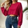 thumbnail image 2 of Enjoytime Sweatshirt for Women Casual Trendy Solid Long Sleeve Crop Top Fall Fashion Comfy Crew Neck Sweatshirts, 2 of 6