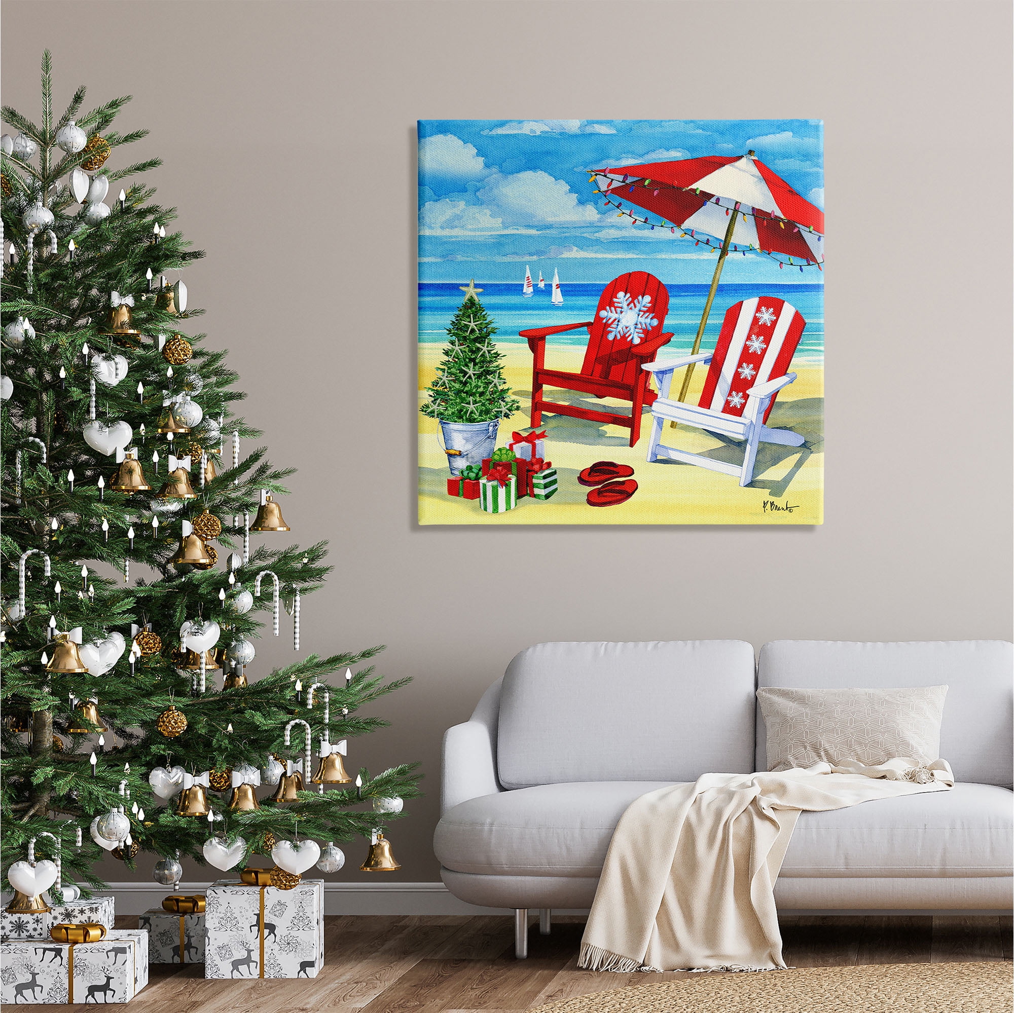 Stupell Industries Coastal Christmas Scene Holiday Painting Gallery Wrapped Canvas Print Wall Art, 36 x 36
