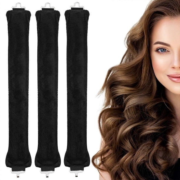 Rizadores de pelo sin calor, de satén suave, juego para cabello largo, rizadores nocturnos sin calor, color negro, 3 piezas.