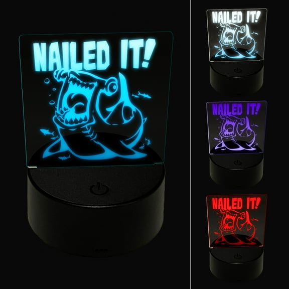 Nailed It with Happy Hammerhead Shark LED Night Light Sign 3D Illusion Desk Nightstand Lamp