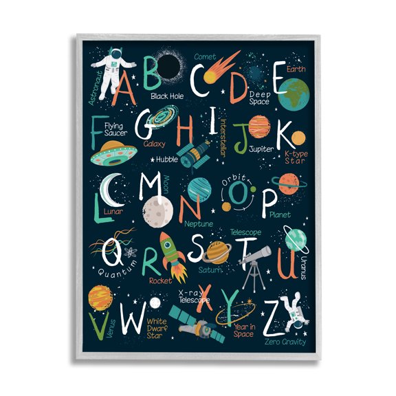 Stupell Industries Starry Space Alphabet Fantasy Constellations UFO ABC's, 24 x 30, Designed by Lisa Whitebutton