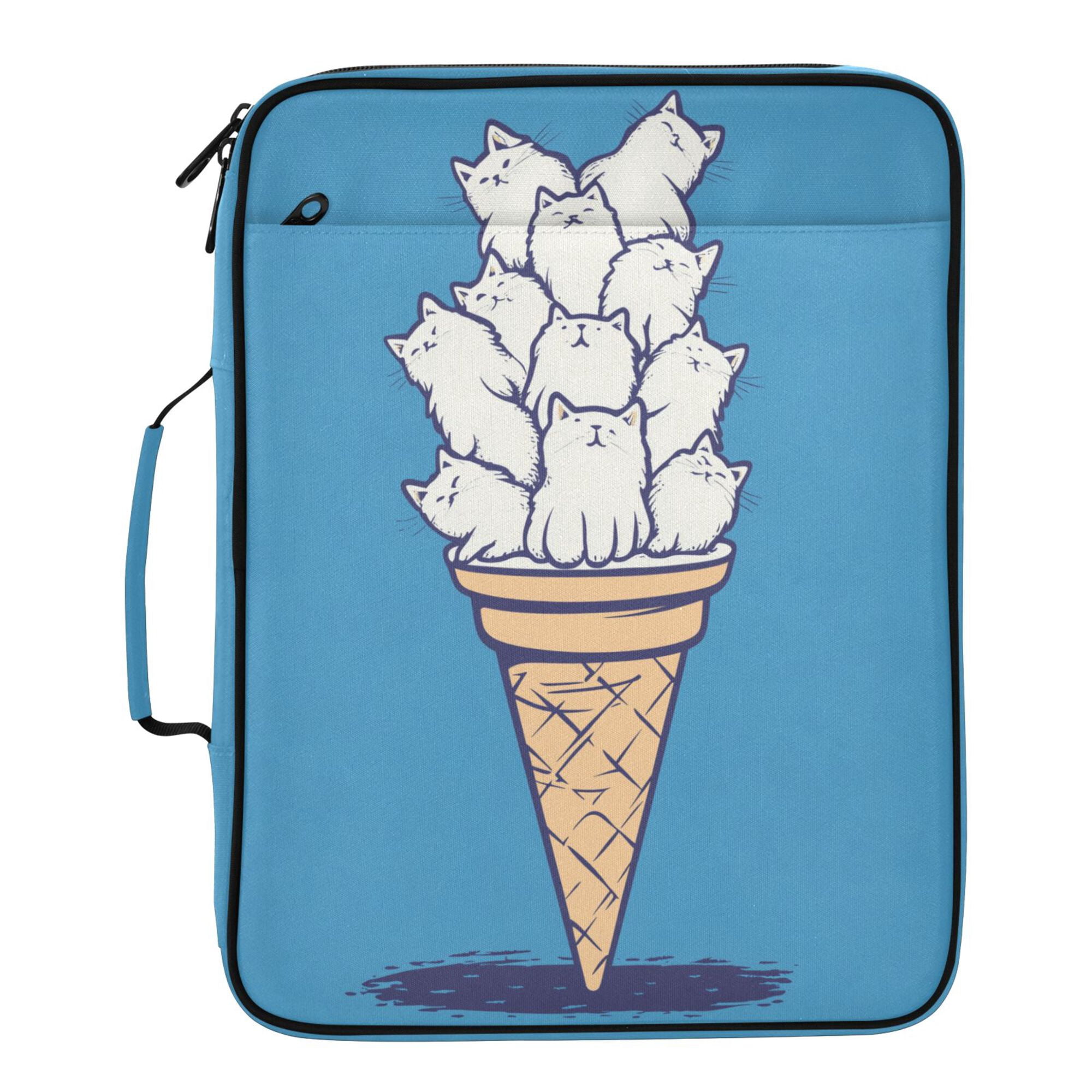 FORMRS Accordion File Folder A4 Size 7-Pocket Expanding Document Organizer Bag with 3 Ring Binder, Ice Cream Cat