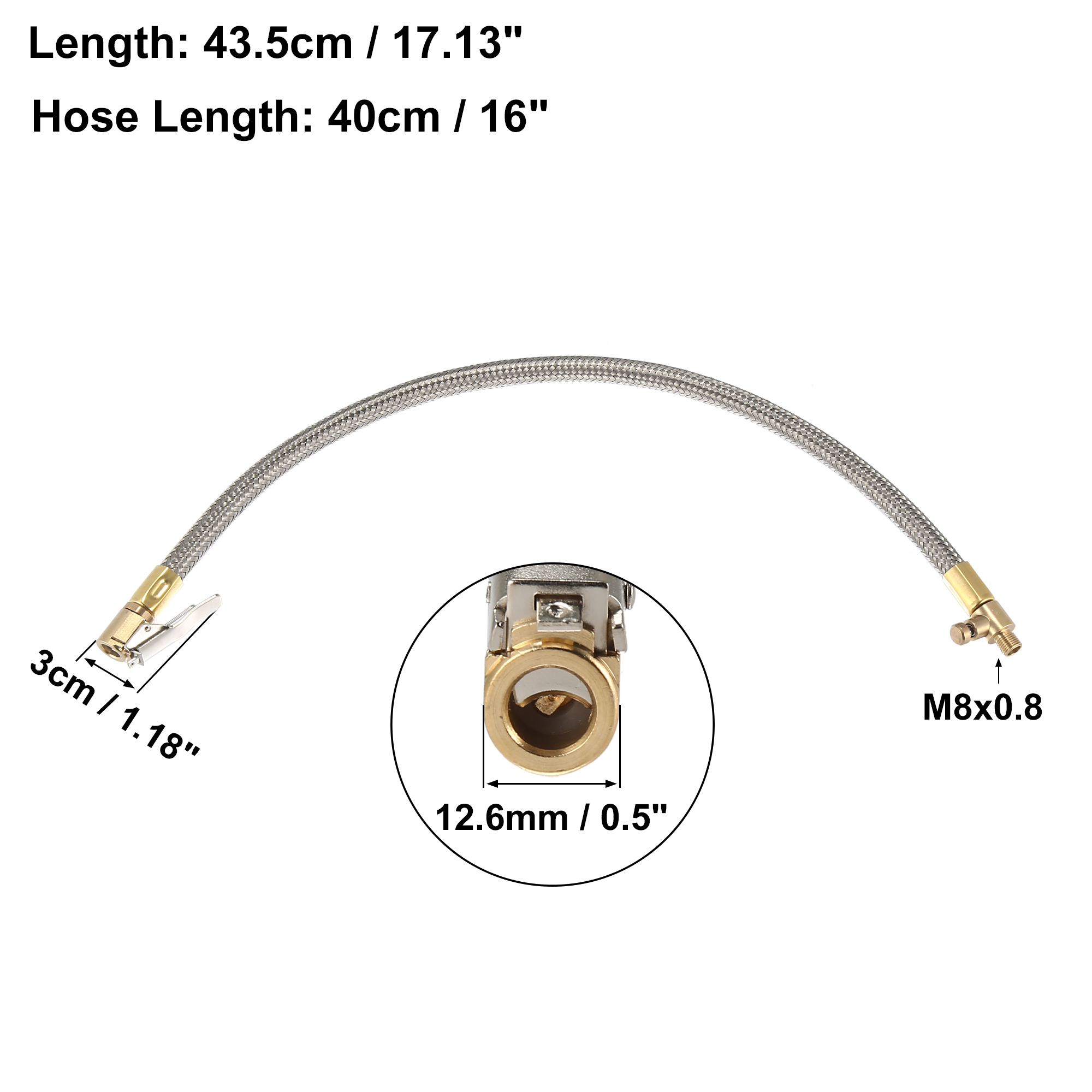 Unique Bargains Flexible Stainless Tire Valve Air Chuck Inflator Hose 15.75"