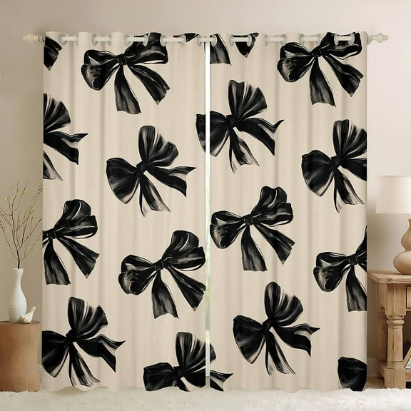 Bow Curtains & Drapes 38"Wx45"L Black Bow Tie Window Curtains Teen Adults Room Decor,Watercolor Bowknot 30%-50% Blackout Curtains Black White Simple Decor Window Treatments 2 Panels