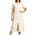 thumbnail image 2 of IUYRTFE Women's Short Sleeve Round Neck Midi Dress Side Slit Pockets Cotton Linen Summer Casual Tunic Dress, 2 of 6