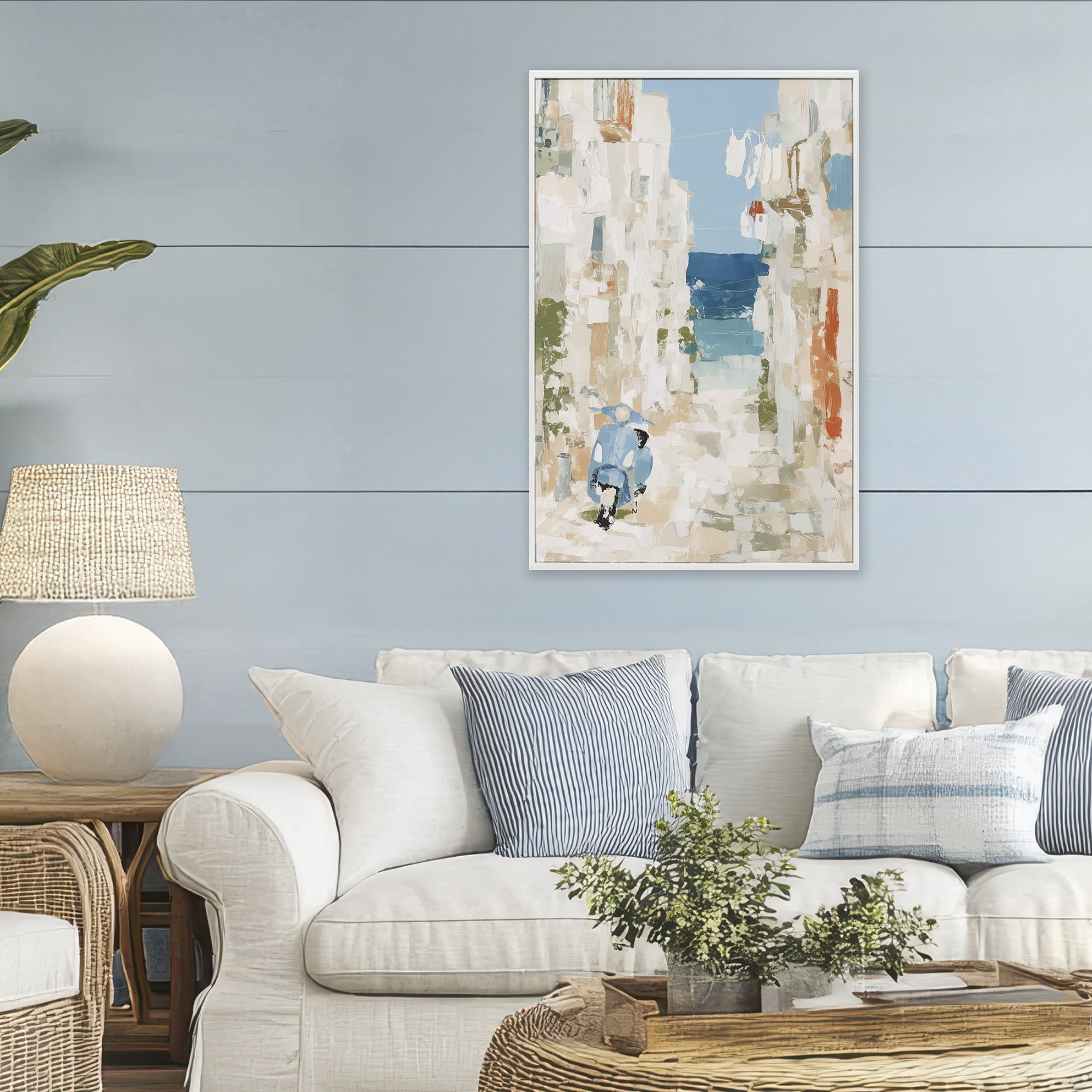 Stupell Industries Narrow Alley with Vespa White Framed Giclee Art, design by Chromatic Storm Studio