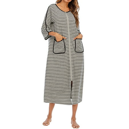 

Women s Stripe Nightgown Sleepwear Dress Long T Shirt Nightdress Soft Sleepshirt Homewear