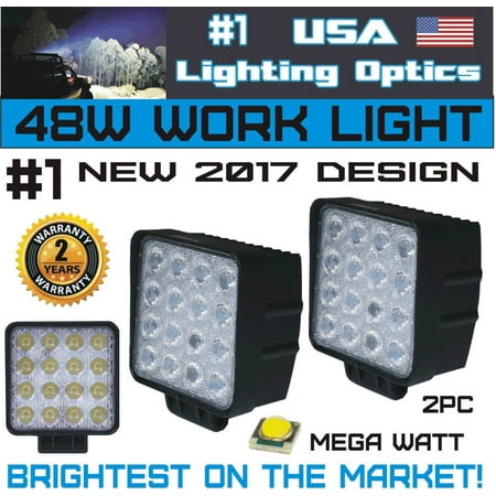 #1 48W Square LED Work Light Lamp by USA Lighting Optics (2 PACK) Off Road High Power ATV Jeep Wrangler 4x4 Rv Trailer Boat Tractor Truck.., By USA Lighting Optics Inc from