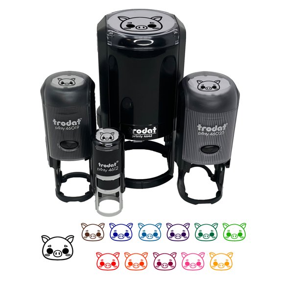 Charming Kawaii Chibi Pig Face Blushing Cheeks Self-Inking Rubber Stamp Ink Stamper - Black Ink - Mini 1/2 Inch