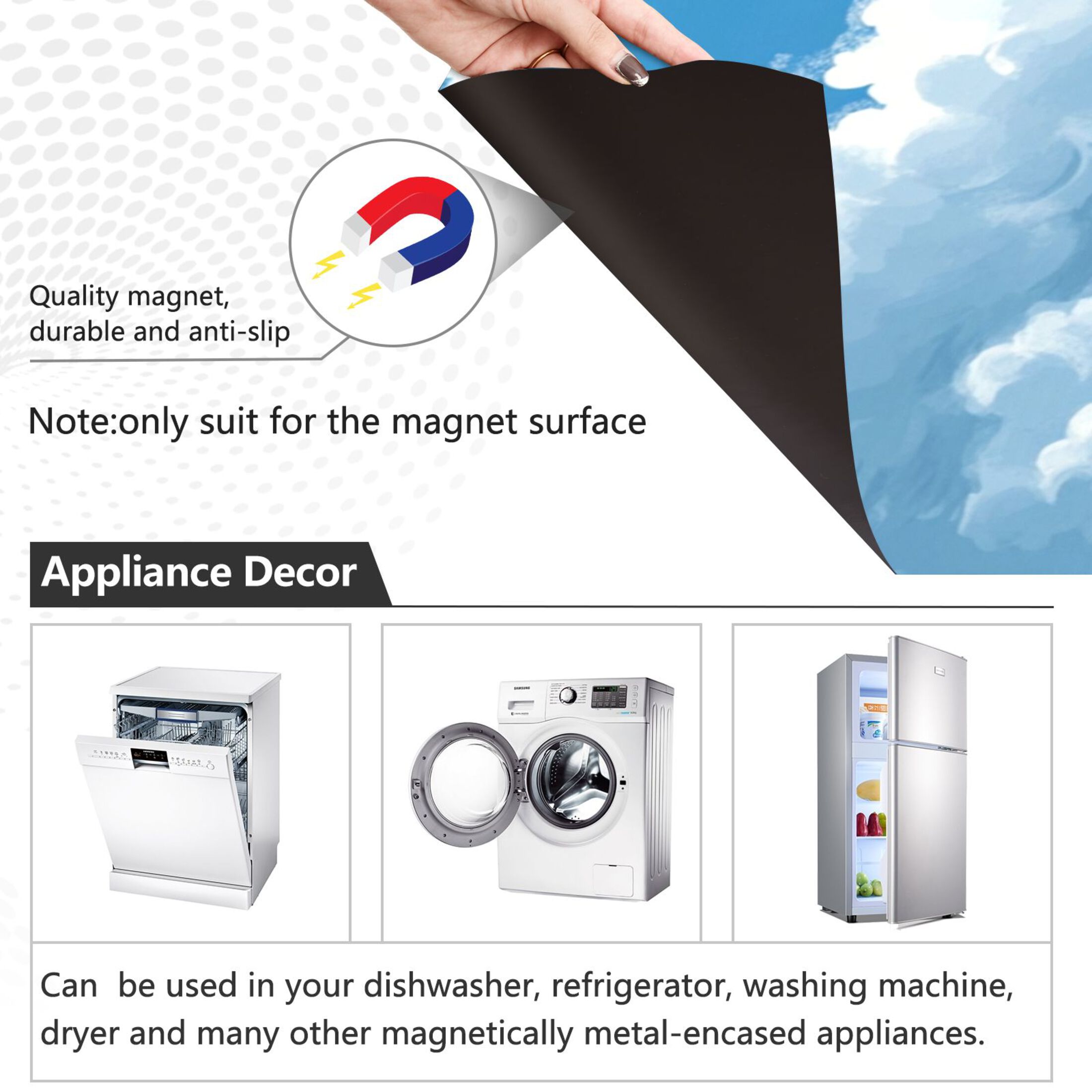 Dishwasher Magnetic Sticker 23x26 Inch Refrigerator Magnetic Sticker Washing Machine Magnetic Sticker Kitchen Panel Magnetic Sticker Home Decor Blue Sky and White Clouds