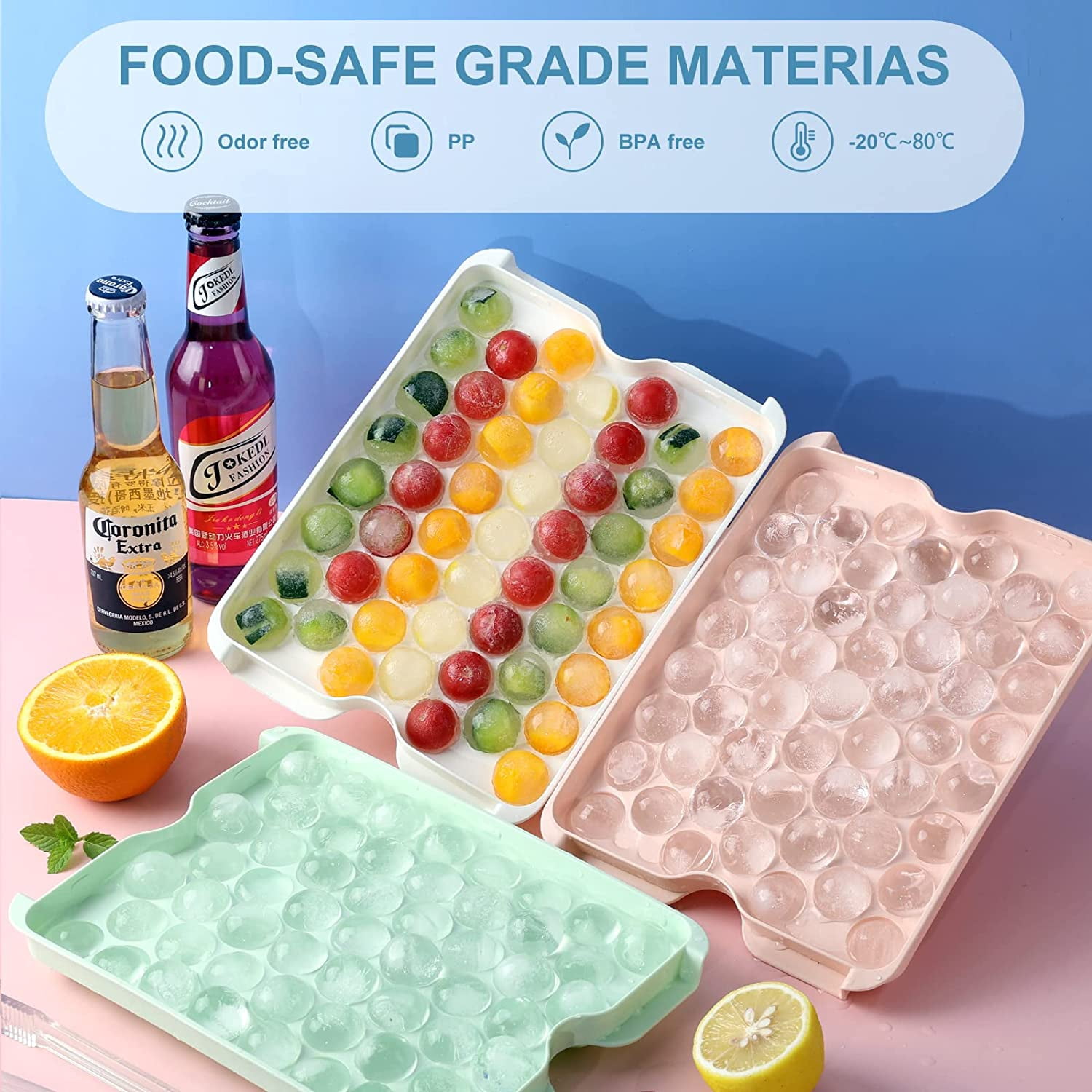 Round Ice Cube Tray with Lid and Bin,159PCS Sphere Ice Cube Mold for Freezer BPA Free Circle Ice Cube Trays for Making Ice Chilling Cocktail Whiskey Coffee