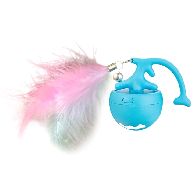 Juguete interactivo para gatos perfecl bola móvil automática juguete portátil con luz bo azul con plumas