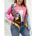 thumbnail image 2 of Giolshon Women's Plus Size Faux Leather Jacket Graffiti Studded Rivet Punk Floral Moto Biker Coat, 2 of 4
