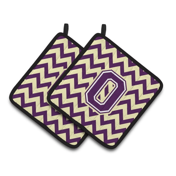 Carolines Treasures CJ1058-OPTHD Letter O Chevron Purple and Gold Pair of Pot Holders, 7.5HX7.5W, multicolor