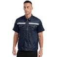 thumbnail image 2 of HULIJA Mens High Visibility Work Shirt Reflective Tape Zipper Snaps Jacket Hi-Vis Short Sleeve Navy Blue 180/XXL, 2 of 7